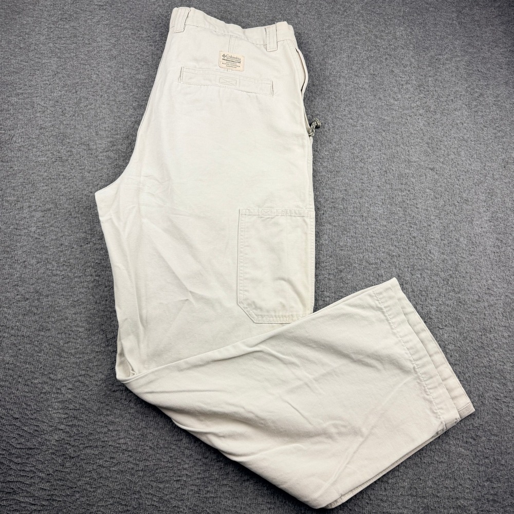 Columbia Carpenter Utility Pants Men's 34x30 Beige Canvas Straight Leg Outdoor